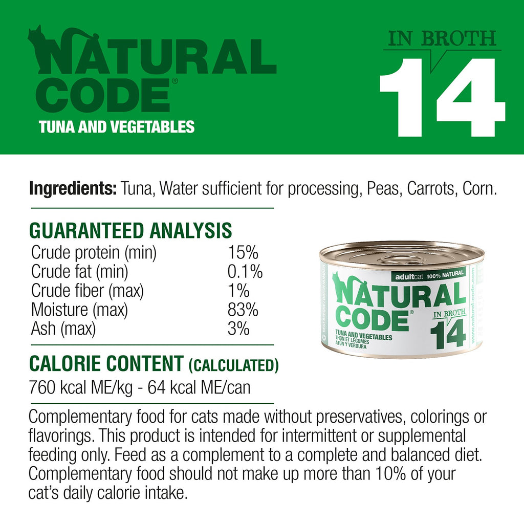 Tuna and Vegetables in Broth for Adult Cats High Protein Wet Cat Food