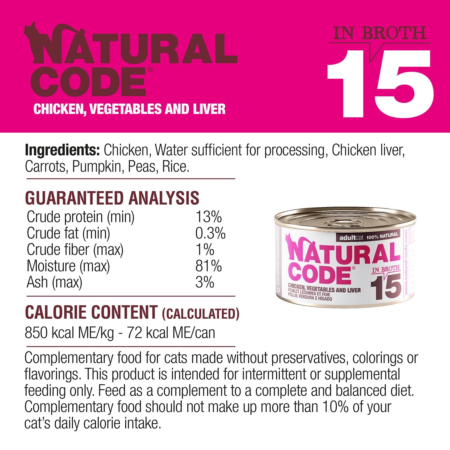 Chicken, Vegetables and Liver in Broth for Adult Cats High Protein Wet Cat Food